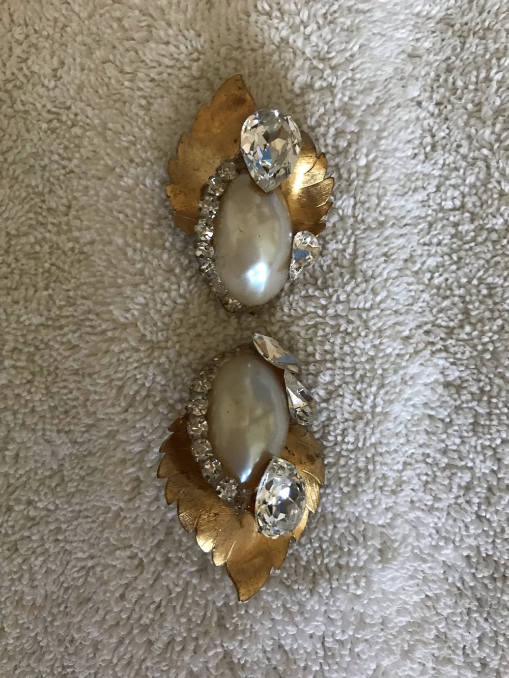 Gold Leaf Pearl and Crystal Statement Earrings - Women Jewelry